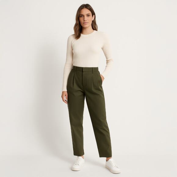 A289-A • High-Waist Pleat Front Straight Chino Pants Trousers - Picture 3 of 6
